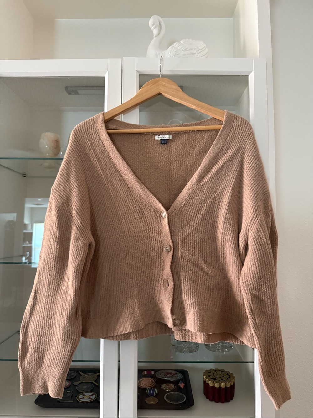 American Eagle Outfitters Ribbed V-Neck Button Cardigan - Light Brown